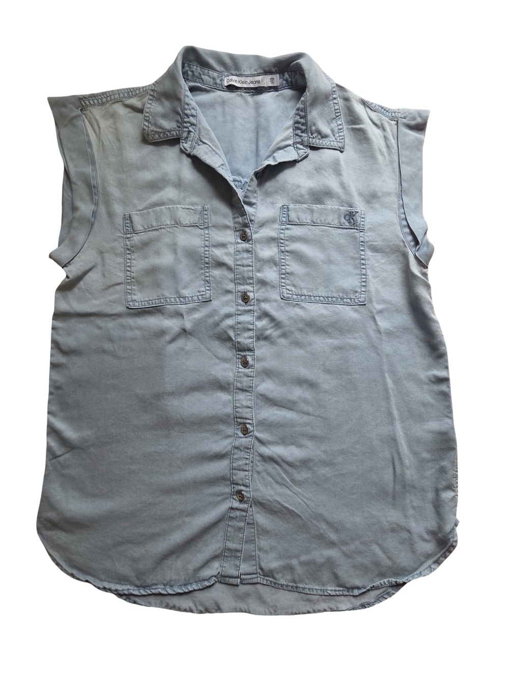 Calvin Klein Jeans Light Blue Sleeveless Button-Down Shirt